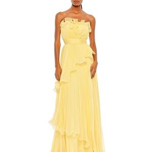 Mac Duggal Pleated Tiered Ruffle Strapless Gown